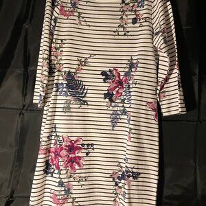 Joules tee dress white, blk stripe floral size 8